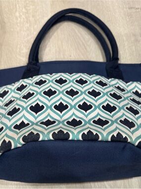 GUC Fit + Fresh l Cool Coolers Insulated Lunch Bag l Navy + Teal Patterned Tote
